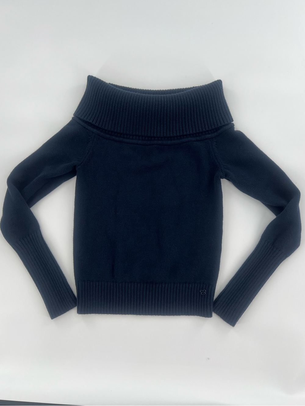 Sunday Best Navy Off-the-Shoulder Ribbed Knit Sweater